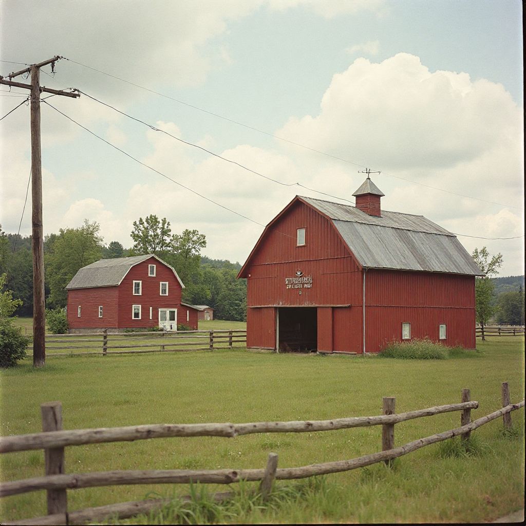 Original Green Valley farmhouse and barn in 1985